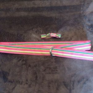 Multicolor belt and matching small wrap bracelet.